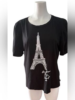 Karl Lagerfeld Paris Eiffel Tower Graphic T-Shirt Size XL Black Short Sleeve